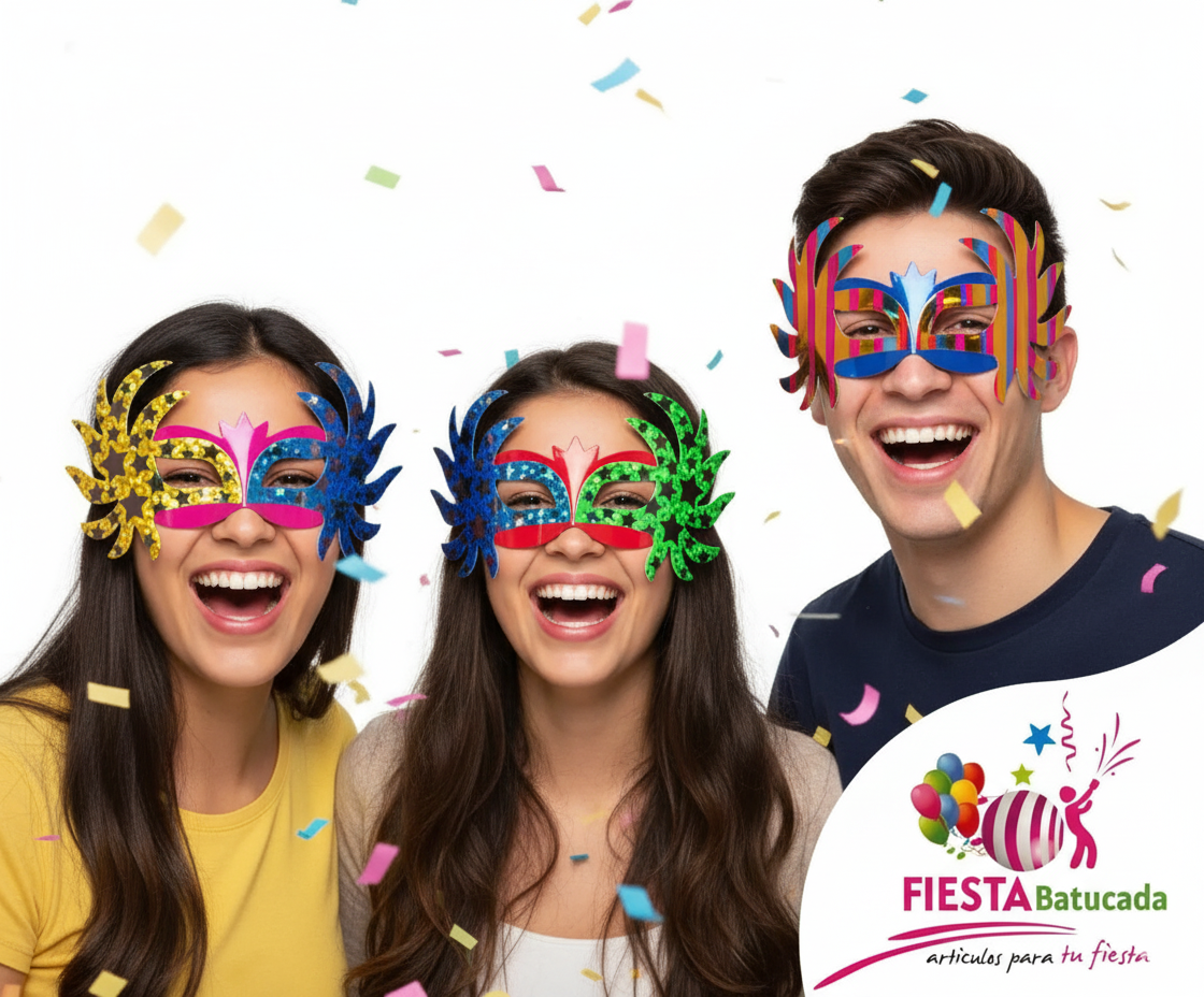 Antifaz Cartón Decorado Neón (12 pzs)